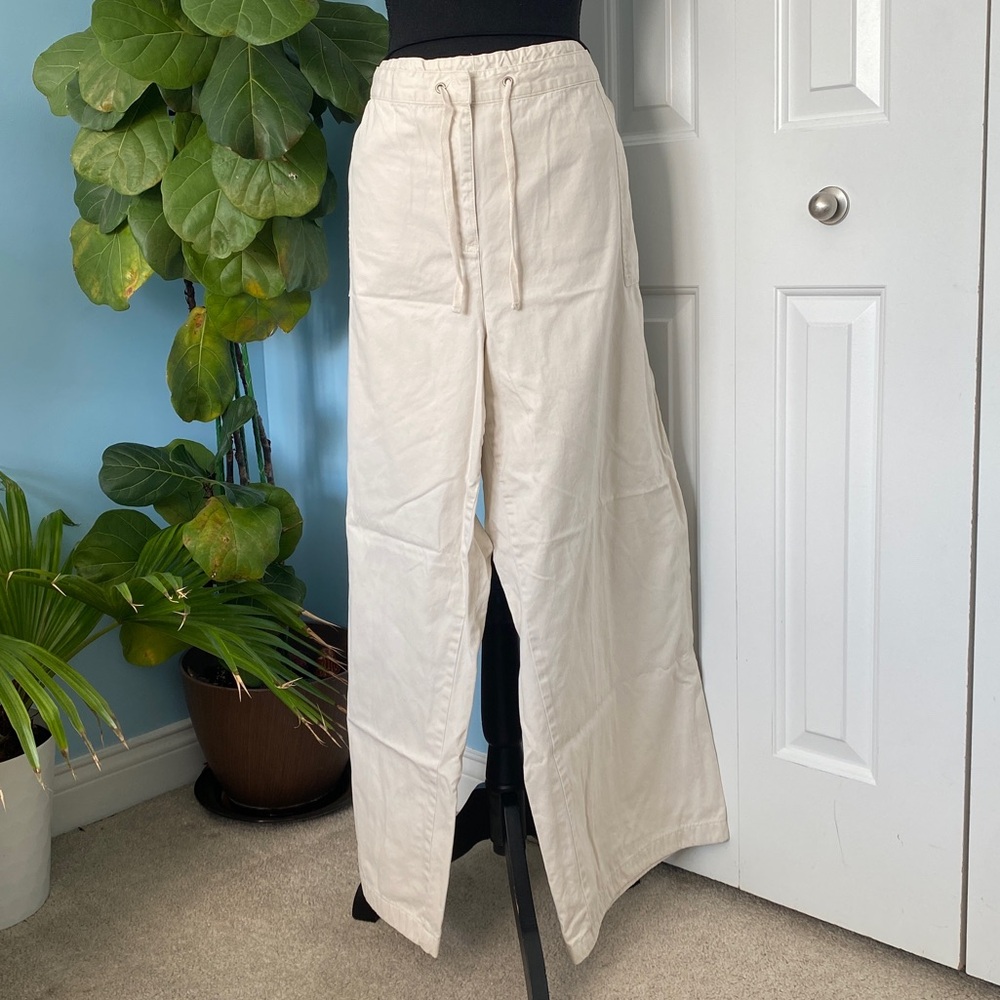 J.Jill 28W Beige Off White Straight Leg Drawstring Pants With Pockets